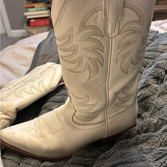 Boots. Tecovas Bone Calfskin Cowboy Boots - Picture 6 of 11